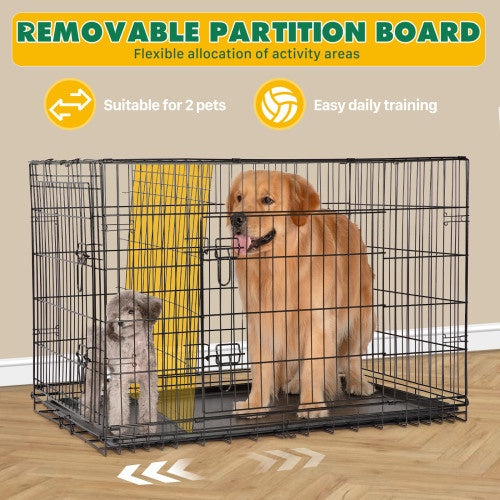 Dog Crate With Divider Double Door Folding Wire Dog Crate With Plastic Leak-proof Plate, Indoor Pet Kennel