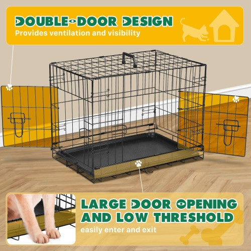 Dog Crate With Divider Double Door Folding Wire Dog Crate With Plastic Leak-proof Plate, Indoor Pet Kennel