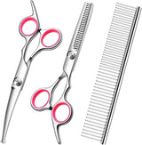 Dog Grooming Scissors With Safety Round Tips Stainless Steel Professional Dog Grooming Kit Thinning Curved Scissors And Comb For Dog Cat Pet