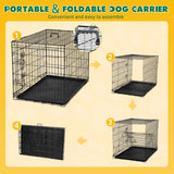 Dog Crate With Divider Double Door Folding Wire Dog Crate With Plastic Leak-proof Plate, Indoor Pet Kennel