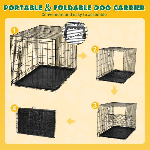 Dog Crate With Divider Double Door Folding Wire Dog Crate With Plastic Leak-proof Plate, Indoor Pet Kennel