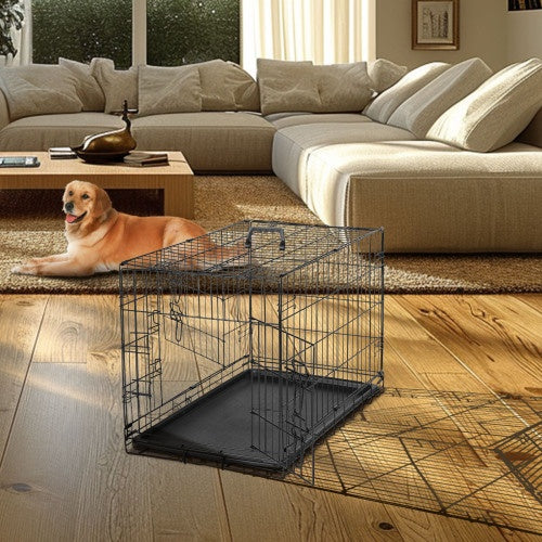 Dog Crate With Divider Double Door Folding Wire Dog Crate With Plastic Leak-proof Plate, Indoor Pet Kennel